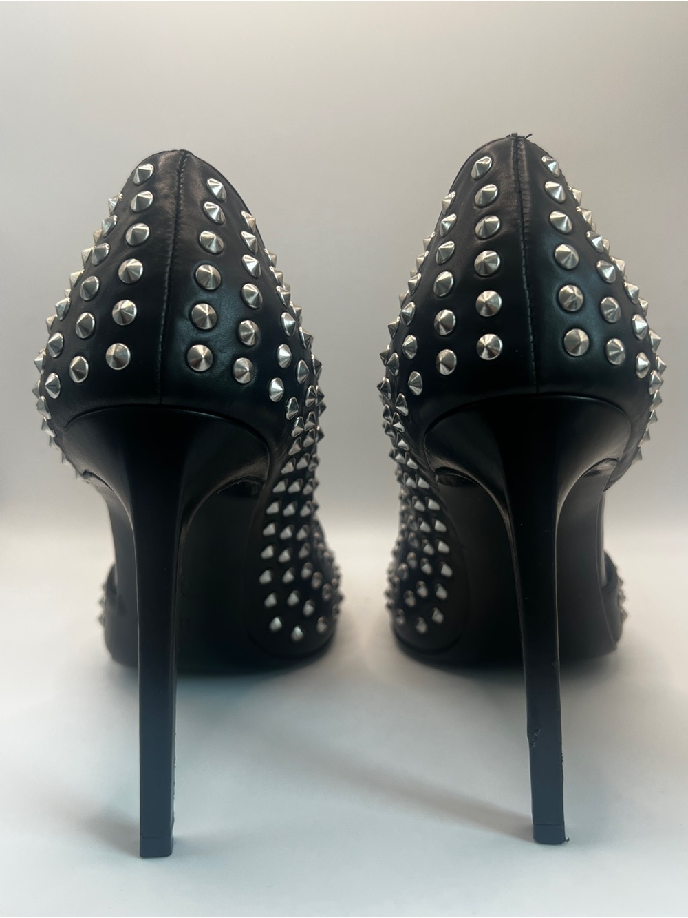 Saint Laurent Paris Black Leather Studded Pointed-Toe Pumps - Picture 4 of 6